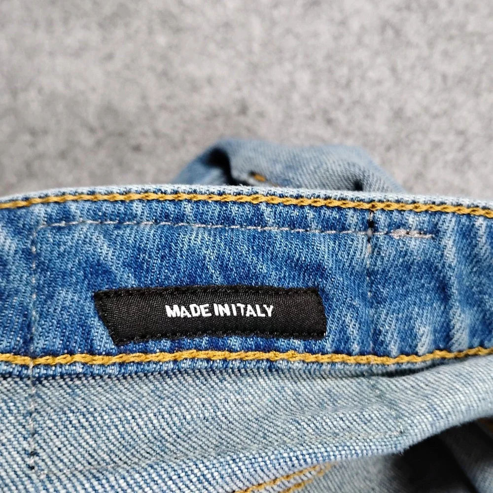 R13 Mens Slim Fit Light Wash Distressed Blue Jeans Made in Italy  32x27 - Picture 8 of 16